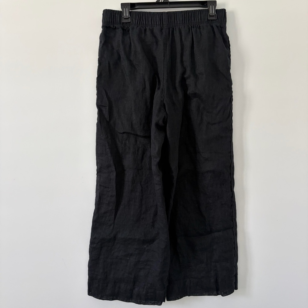 C&C California Black High Rise Linen Wide Leg Ankle Length Pull On Pants M - Picture 2 of 9
